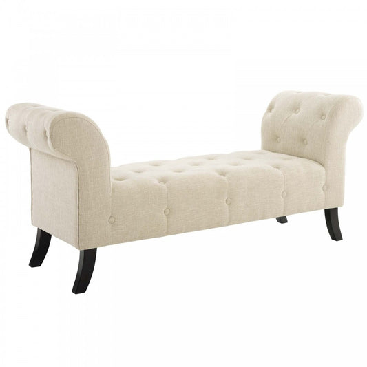 Evince Button Tufted Accent Upholstered Fabric Bench, Beige