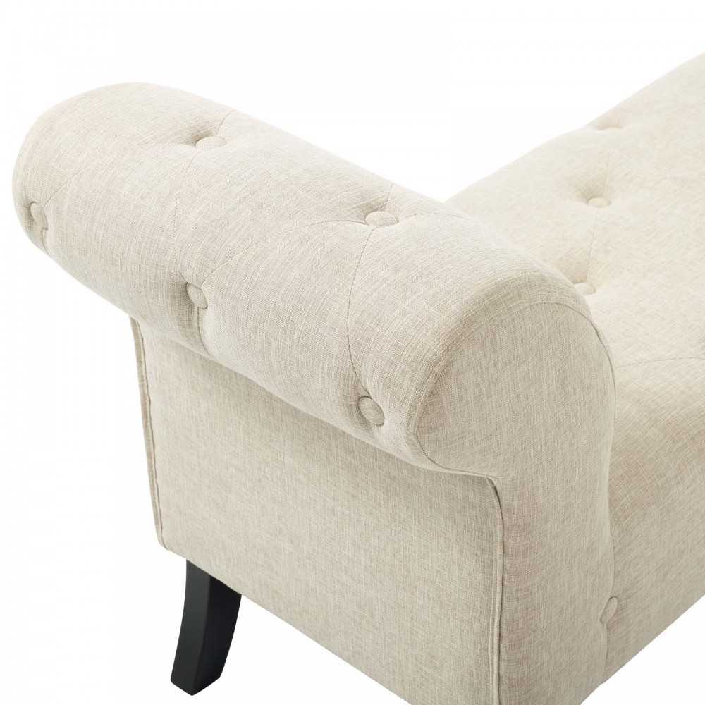 Evince Button Tufted Accent Upholstered Fabric Bench, Beige