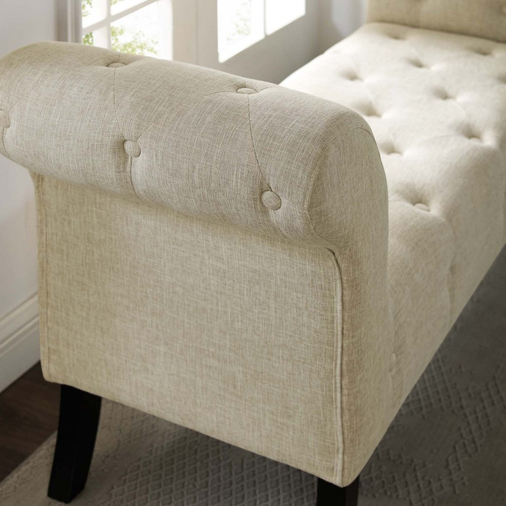 Evince Button Tufted Accent Upholstered Fabric Bench, Beige