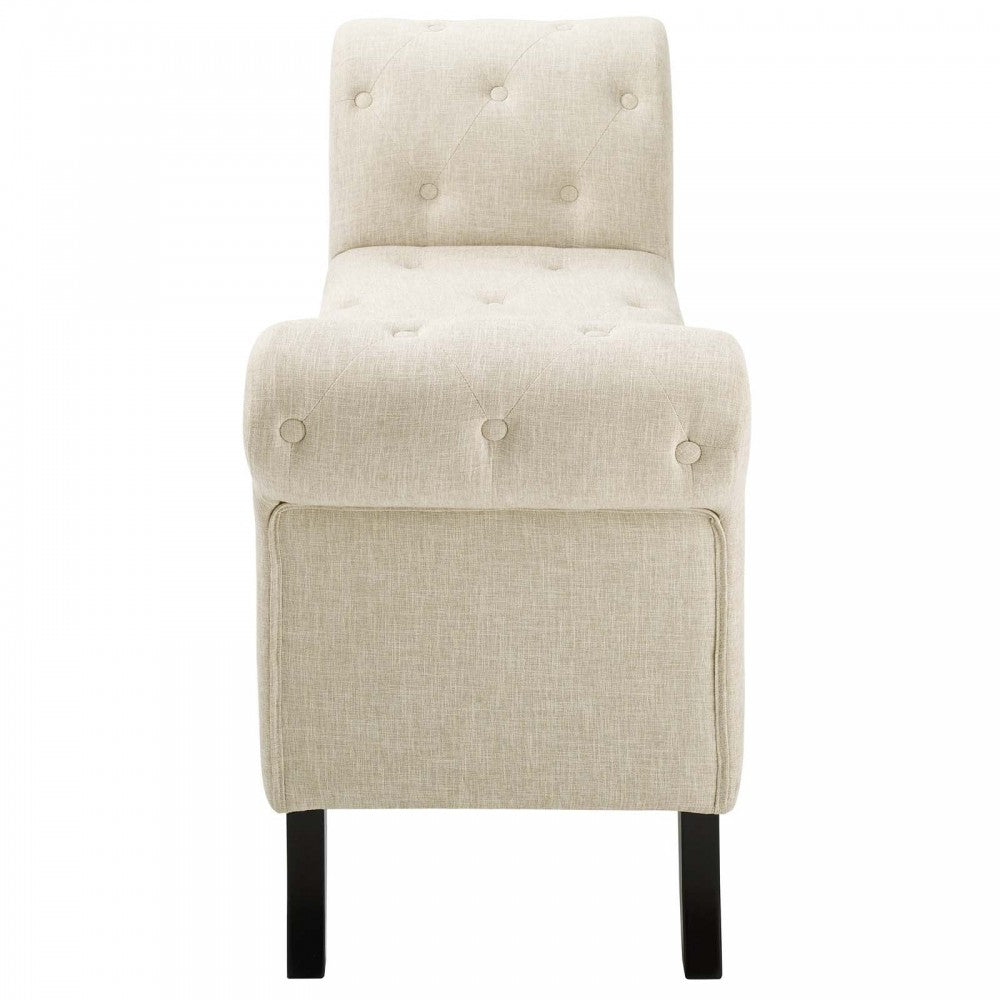 Evince Button Tufted Accent Upholstered Fabric Bench, Beige