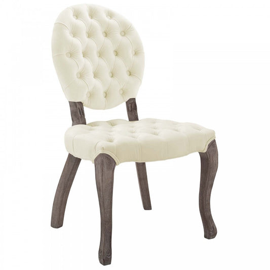 Exhibit French Vintage Dining Performance Velvet Side Chair, Ivory