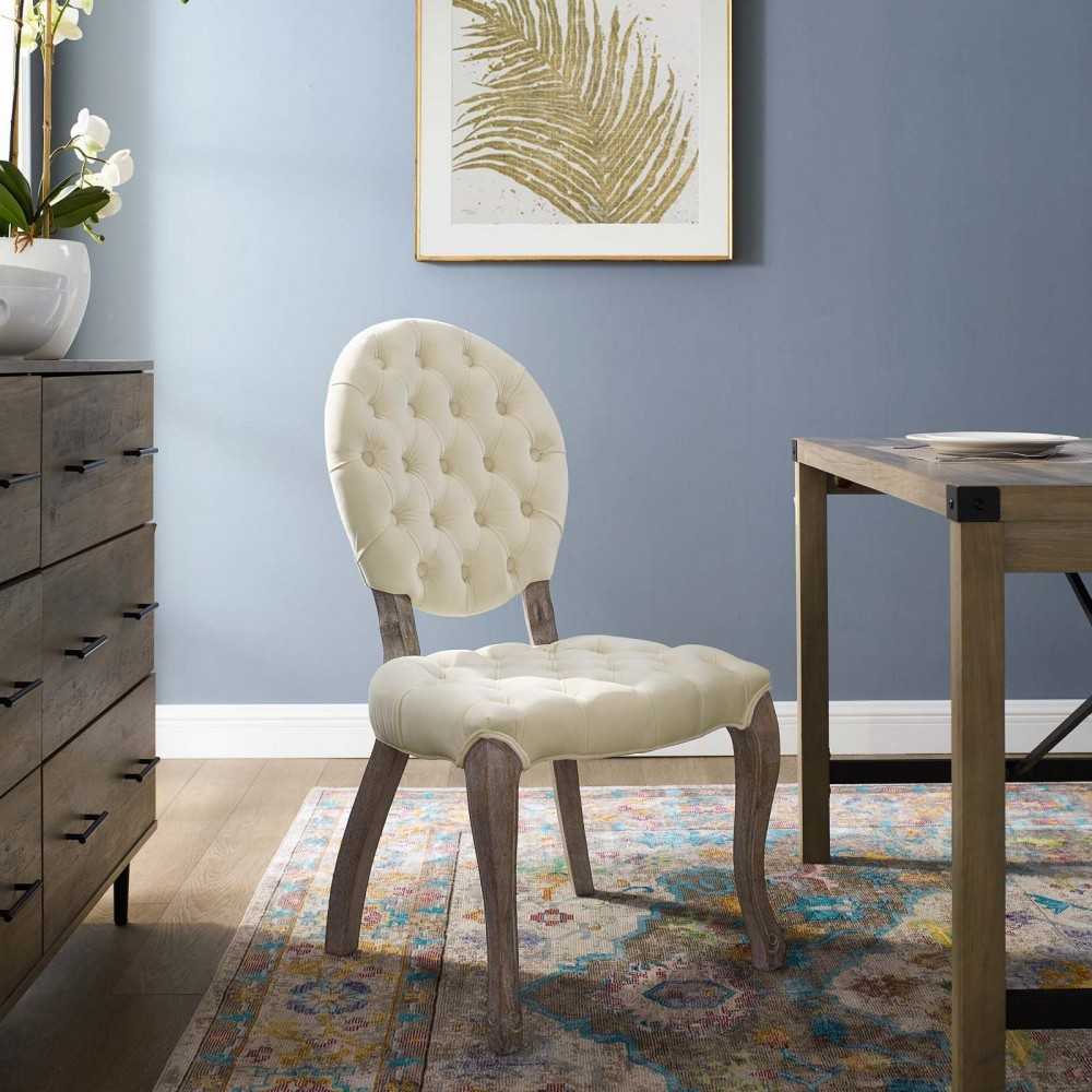 Exhibit French Vintage Dining Performance Velvet Side Chair, Ivory