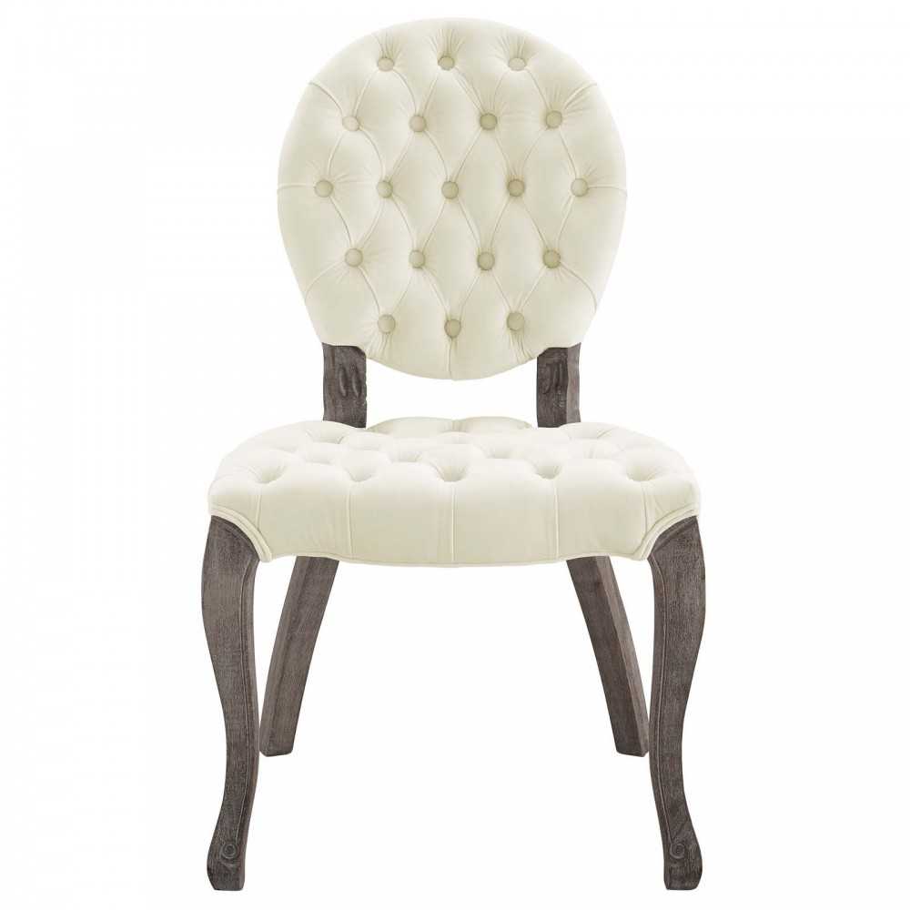 Exhibit French Vintage Dining Performance Velvet Side Chair, Ivory