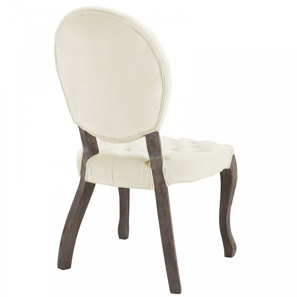 Exhibit French Vintage Dining Performance Velvet Side Chair, Ivory