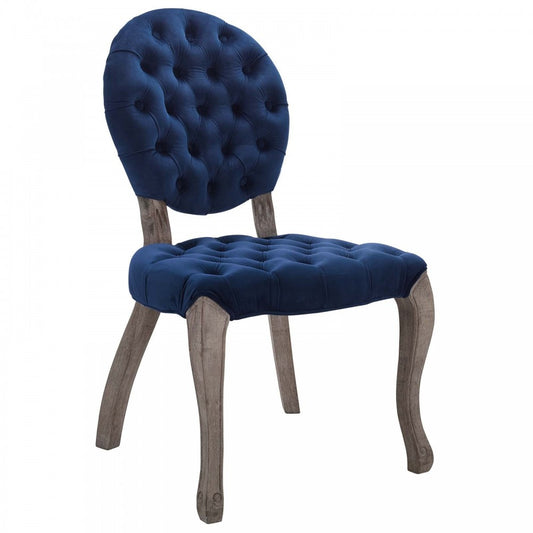 Exhibit French Vintage Dining Performance Velvet Side Chair, Navy