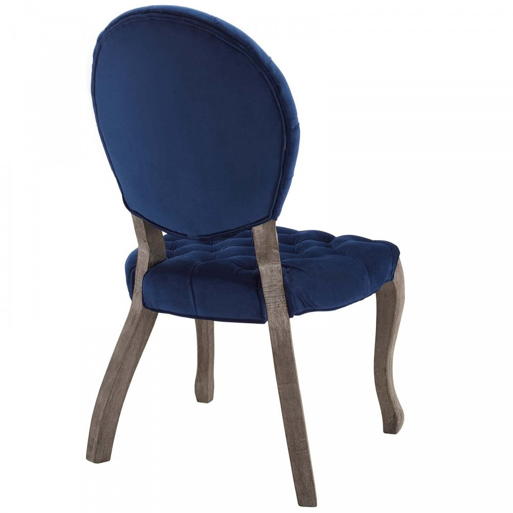 Exhibit French Vintage Dining Performance Velvet Side Chair, Navy