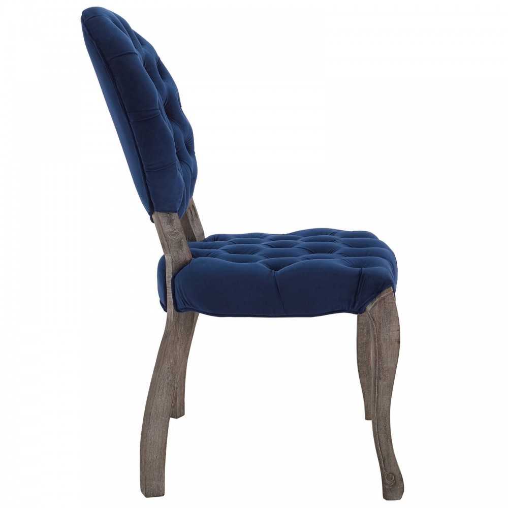 Exhibit French Vintage Dining Performance Velvet Side Chair, Navy