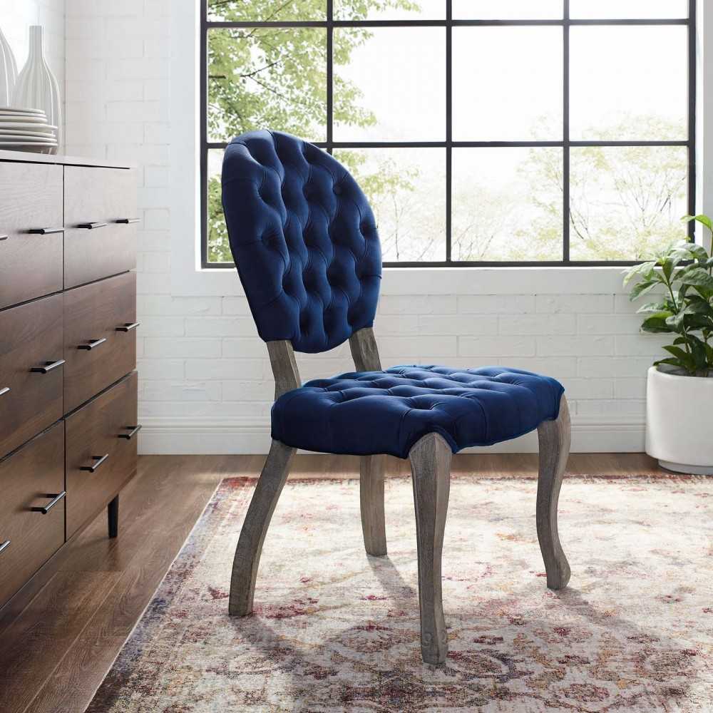 Exhibit French Vintage Dining Performance Velvet Side Chair, Navy