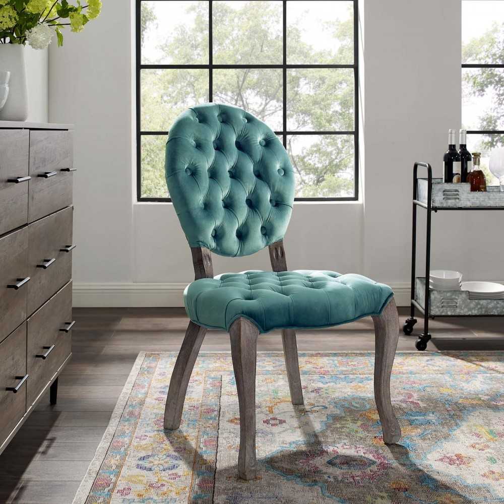 Exhibit French Vintage Dining Performance Velvet Side Chair, Teal