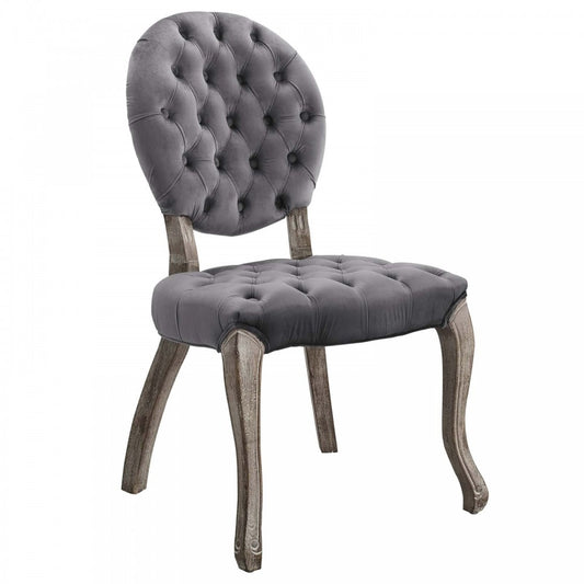 Exhibit French Vintage Dining Performance Velvet Side Chair, Gray