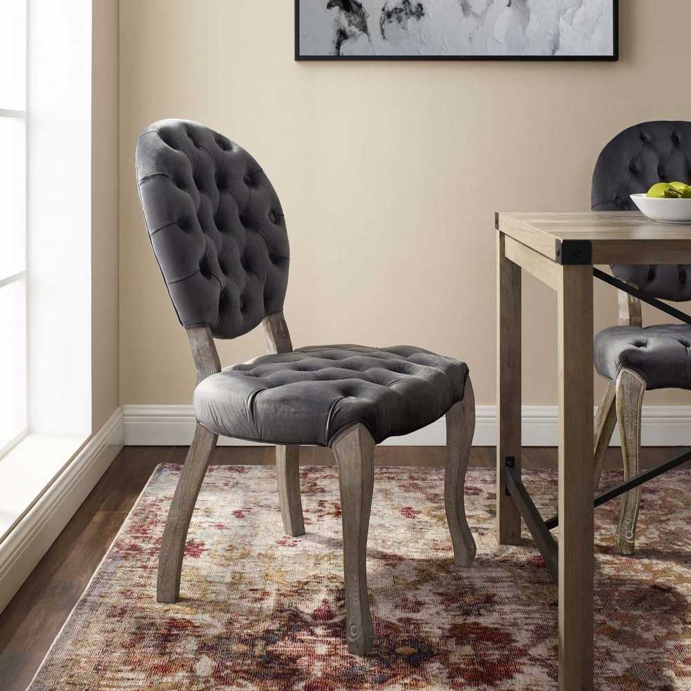 Exhibit French Vintage Dining Performance Velvet Side Chair, Gray