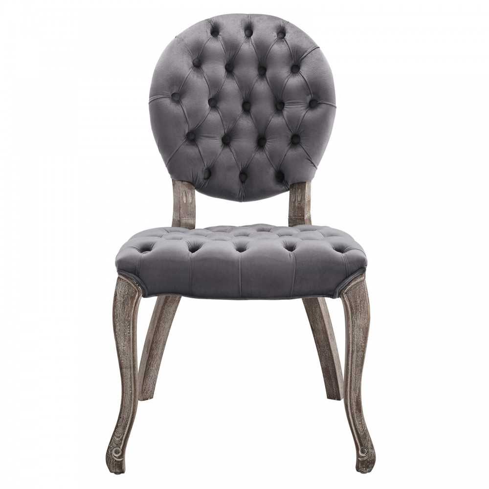 Exhibit French Vintage Dining Performance Velvet Side Chair, Gray