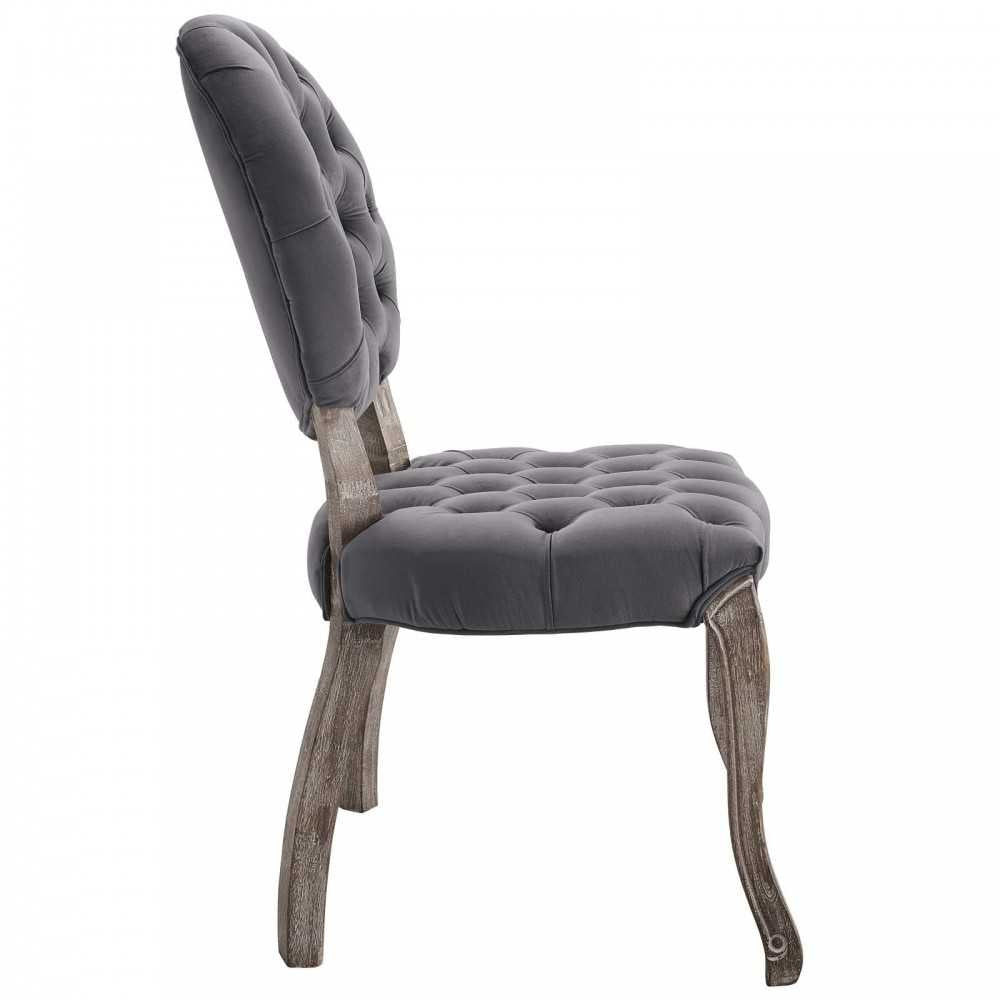 Exhibit French Vintage Dining Performance Velvet Side Chair, Gray