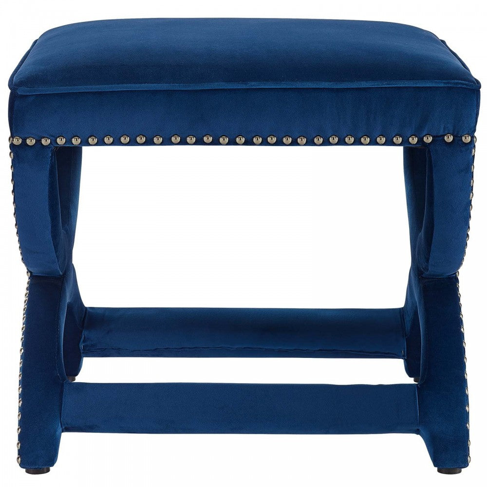 Expound Upholstered Nailhead Trim Performance Velvet Ottoman, Navy