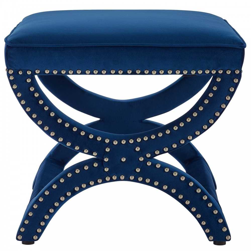 Expound Upholstered Nailhead Trim Performance Velvet Ottoman, Navy