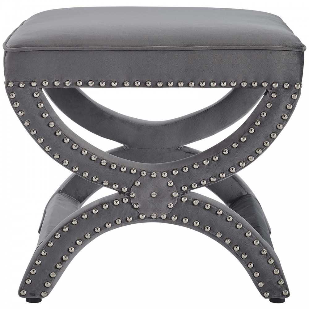 Expound Upholstered Nailhead Trim Performance Velvet Ottoman, Gray