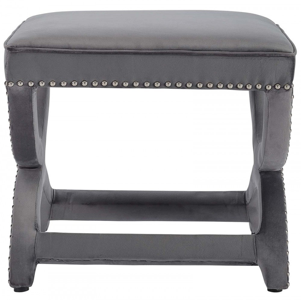 Expound Upholstered Nailhead Trim Performance Velvet Ottoman, Gray