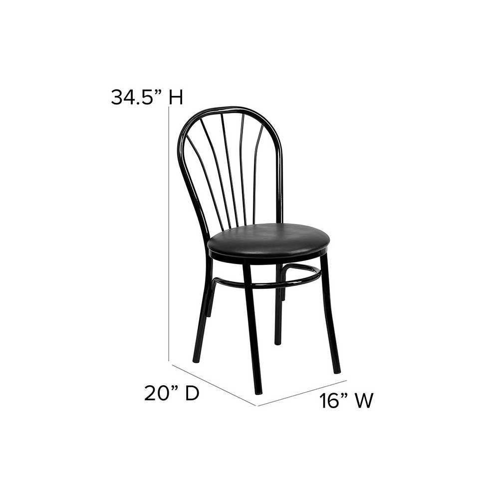 Fan Back Metal Chair - Black Vinyl Seat