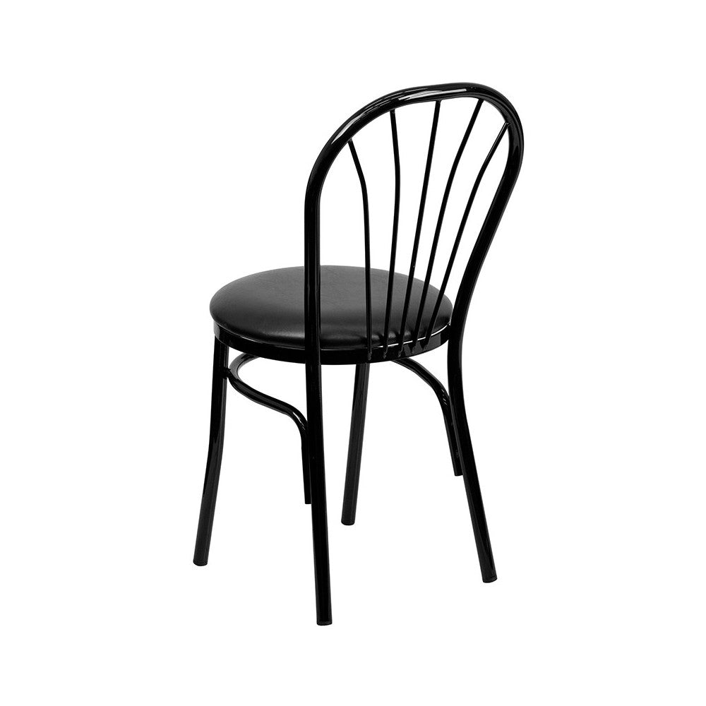Fan Back Metal Chair - Black Vinyl Seat