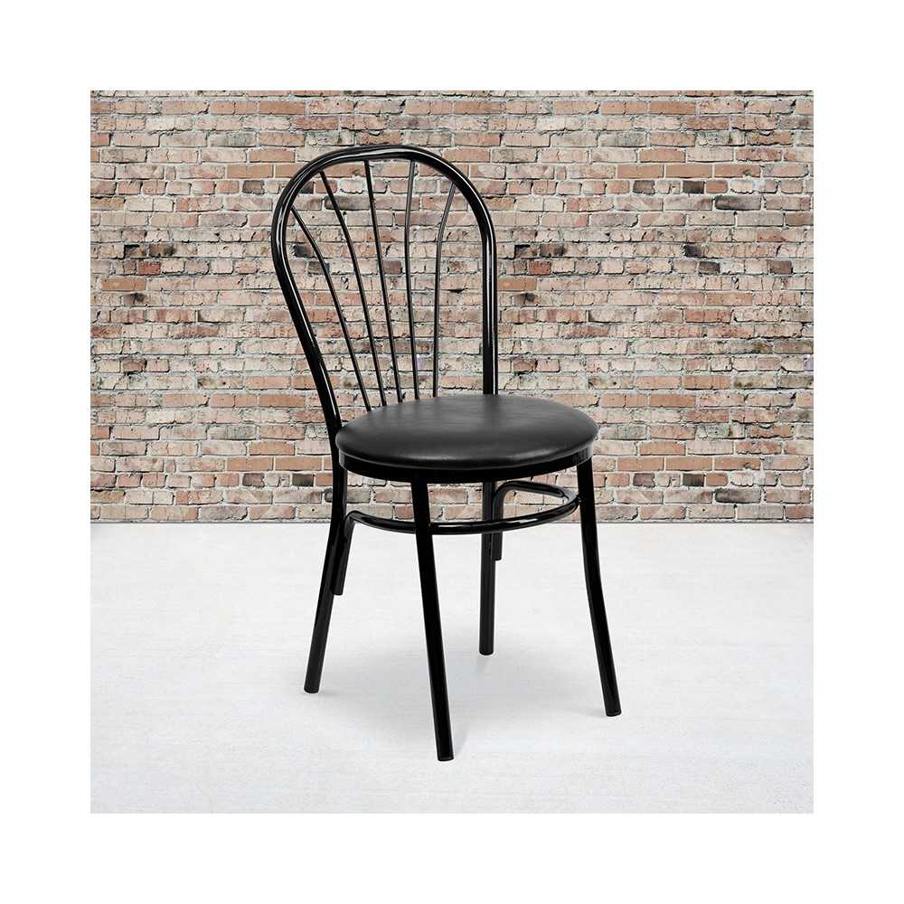 Fan Back Metal Chair - Black Vinyl Seat