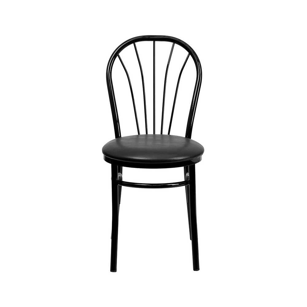 Fan Back Metal Chair - Black Vinyl Seat