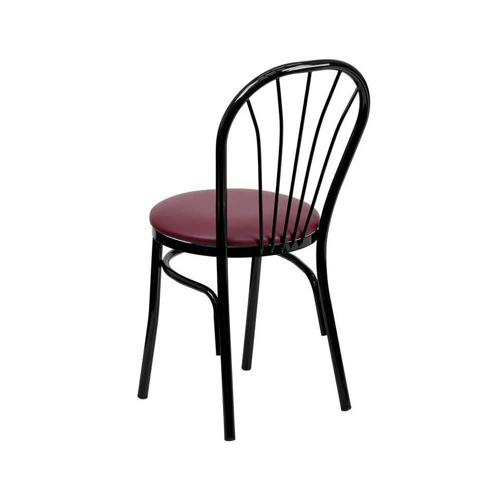 Fan Back Metal Chair - Burgundy Vinyl Seat
