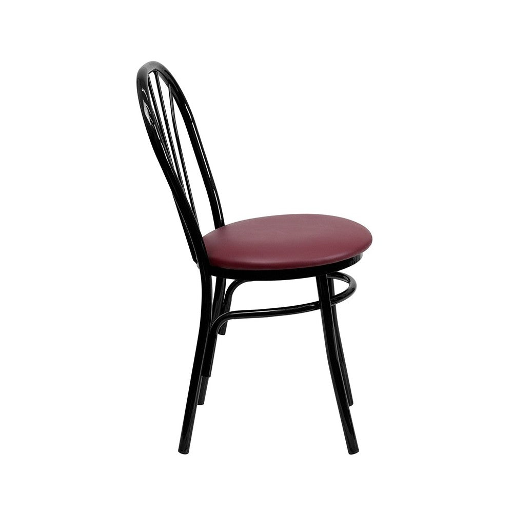Fan Back Metal Chair - Burgundy Vinyl Seat
