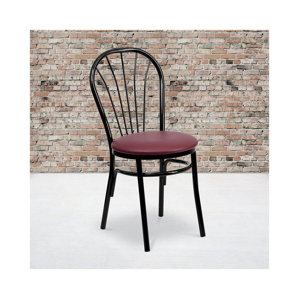 Fan Back Metal Chair - Burgundy Vinyl Seat
