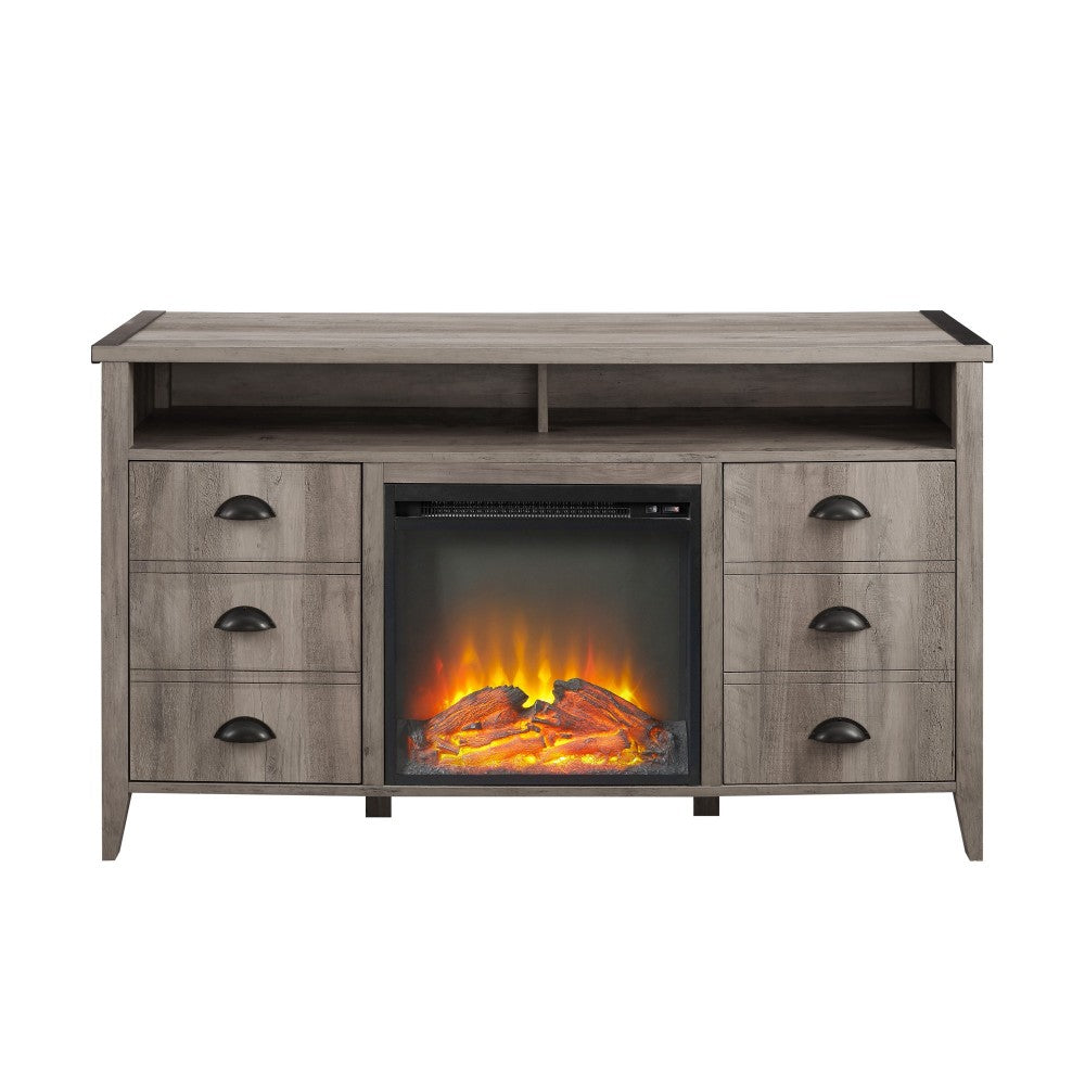 Farmhouse 2 Door Electric Fireplace TV Stand for TVs up to 58 Inches - Gray Wash