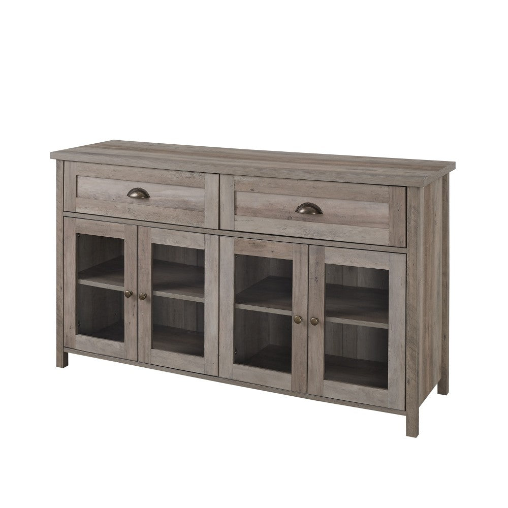 Farmhouse 2 Drawer, 4 Glass Door TV Stand for TVs up to 58 Inches - Gray Wash