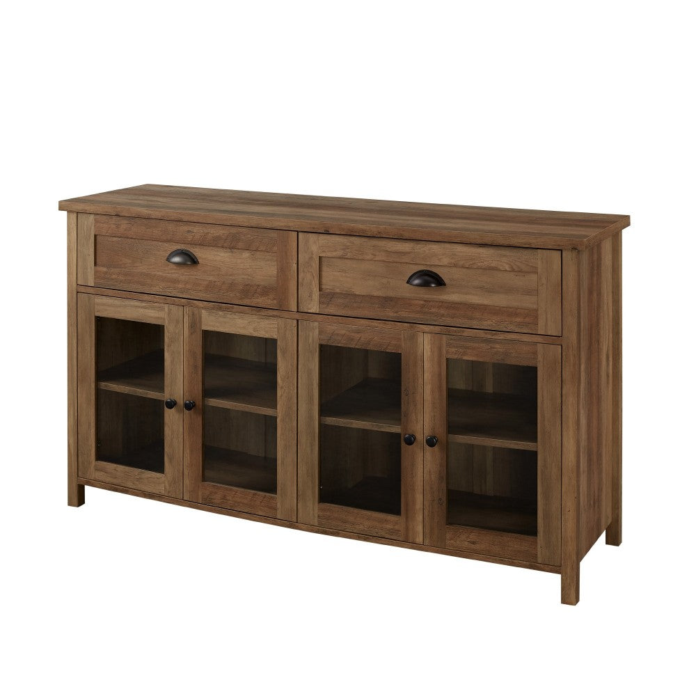 Farmhouse 2 Drawer, 4 Glass Door TV Stand for TVs up to 58 Inches - Rustic Oak