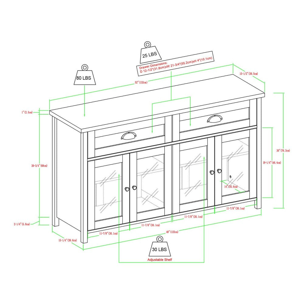 Farmhouse 2 Drawer, 4 Glass Door TV Stand for TVs up to 58 Inches - White Oak