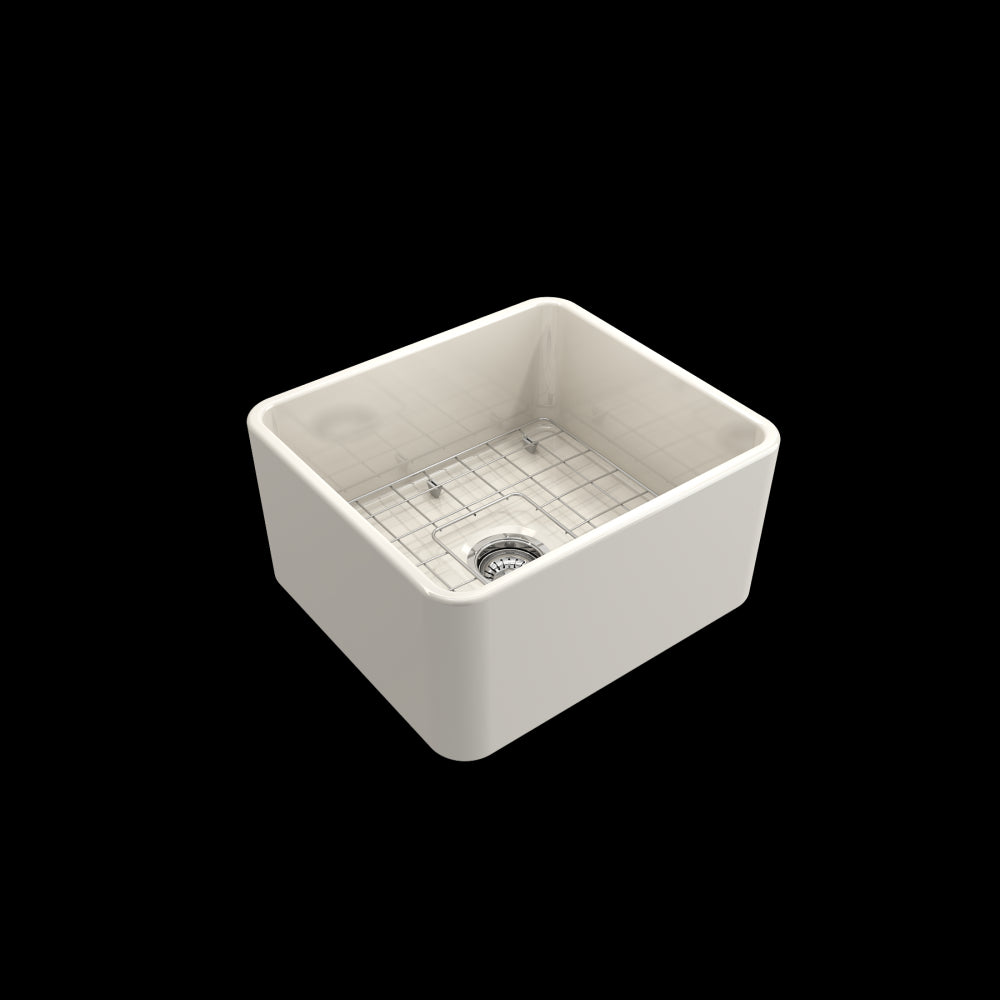 Farmhouse Apron Front Fireclay 20 in. Single Bowl Kitchen Sink with Protective Bottom Grid and Strainer in Biscuit
