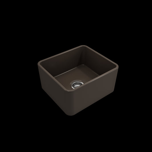 Farmhouse Apron Front Fireclay 20 in. Single Bowl Kitchen Sink with Protective Bottom Grid and Strainer in Matte Brown