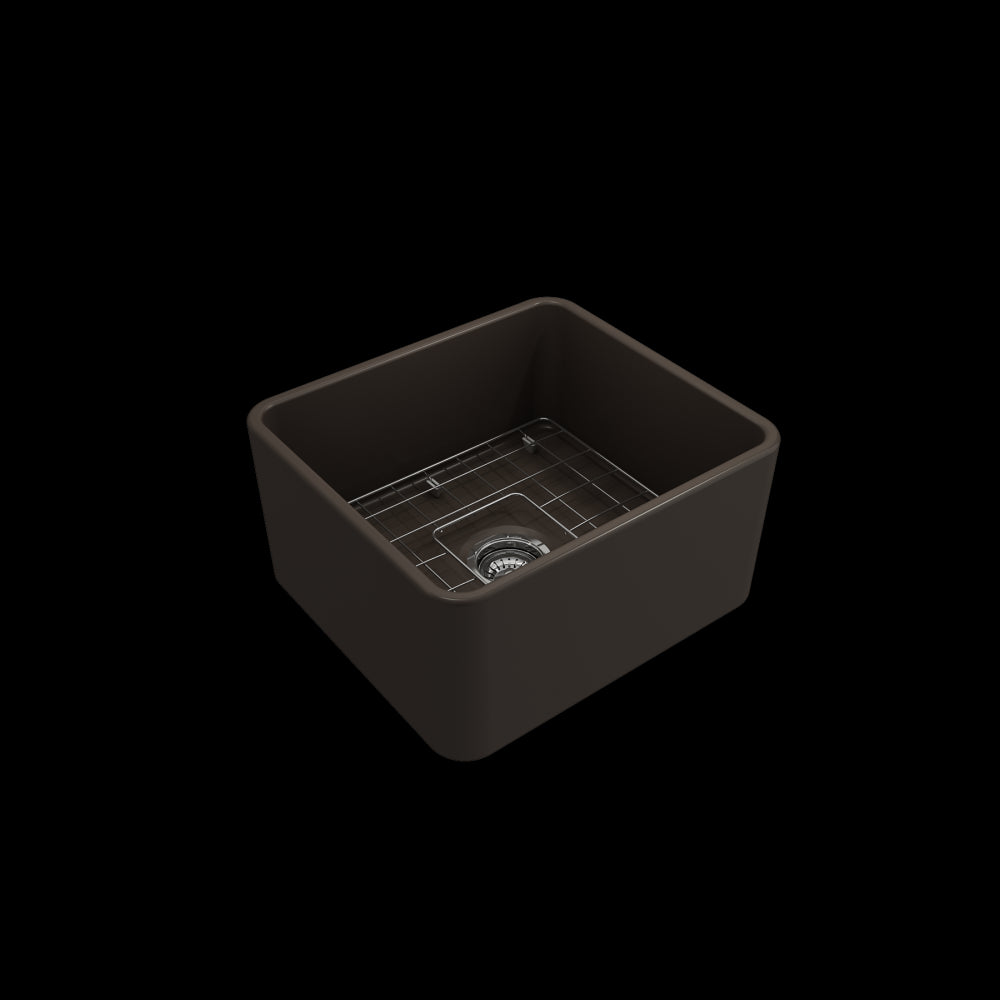 Farmhouse Apron Front Fireclay 20 in. Single Bowl Kitchen Sink with Protective Bottom Grid and Strainer in Matte Brown
