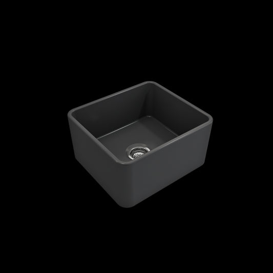 Farmhouse Apron Front Fireclay 20 in. Single Bowl Kitchen Sink with Protective Bottom Grid and Strainer in Matte Dark Gray
