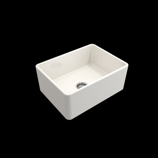 Farmhouse Apron Front Fireclay 24 in. Single Bowl Kitchen Sink with Protective Bottom Grid and Strainer in Biscuit