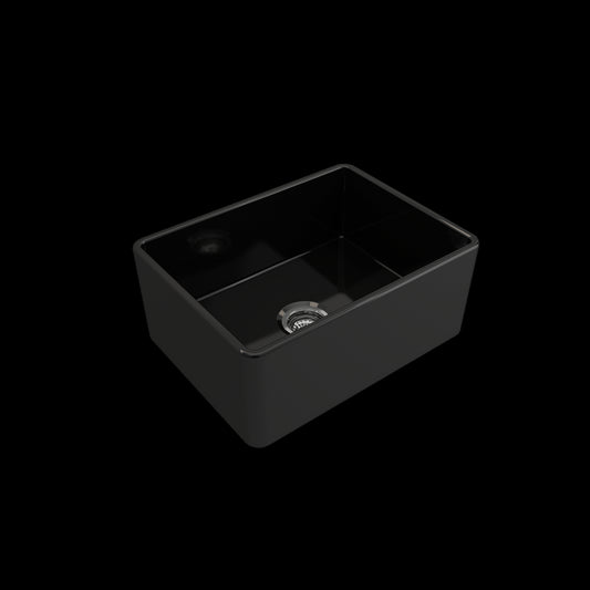 Farmhouse Apron Front Fireclay 24 in. Single Bowl Kitchen Sink with Protective Bottom Grid and Strainer in Black