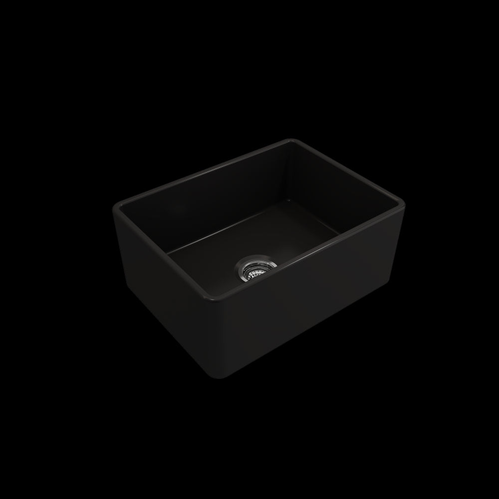 Farmhouse Apron Front Fireclay 24 in. Single Bowl Kitchen Sink with Protective Bottom Grid and Strainer in Matte Black