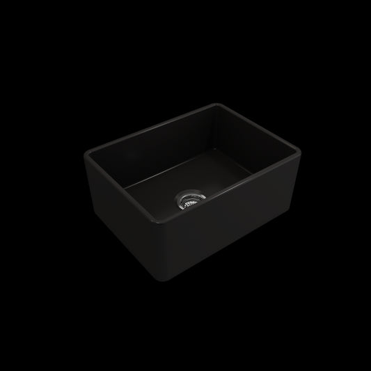 Farmhouse Apron Front Fireclay 24 in. Single Bowl Kitchen Sink with Protective Bottom Grid and Strainer in Matte Black