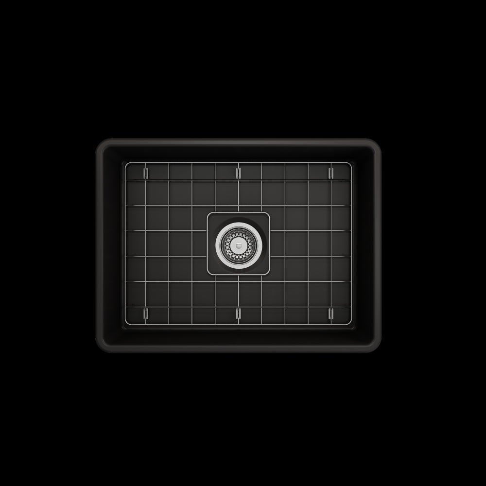 Farmhouse Apron Front Fireclay 24 in. Single Bowl Kitchen Sink with Protective Bottom Grid and Strainer in Matte Black