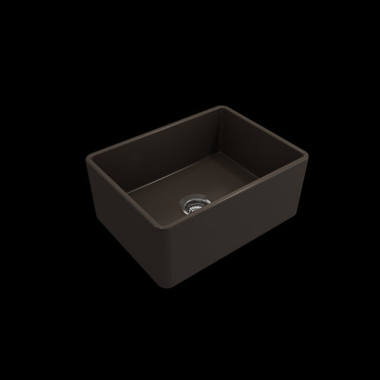Farmhouse Apron Front Fireclay 24 in. Single Bowl Kitchen Sink with Protective Bottom Grid and Strainer in Matte Brown