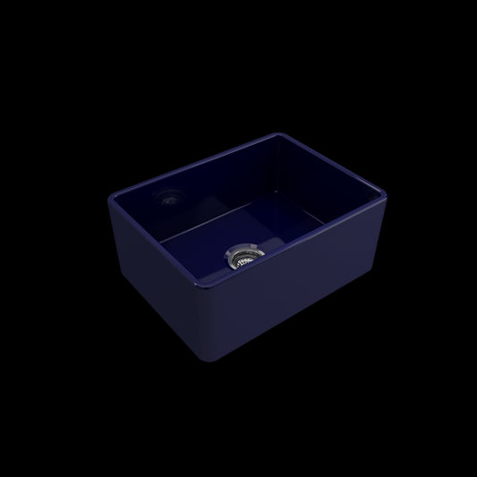 Farmhouse Apron Front Fireclay 24 in. Single Bowl Kitchen Sink with Protective Bottom Grid and Strainer in Sapphire Blue