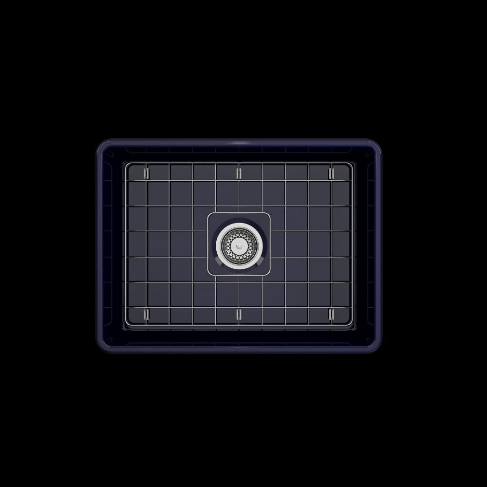 Farmhouse Apron Front Fireclay 24 in. Single Bowl Kitchen Sink with Protective Bottom Grid and Strainer in Sapphire Blue