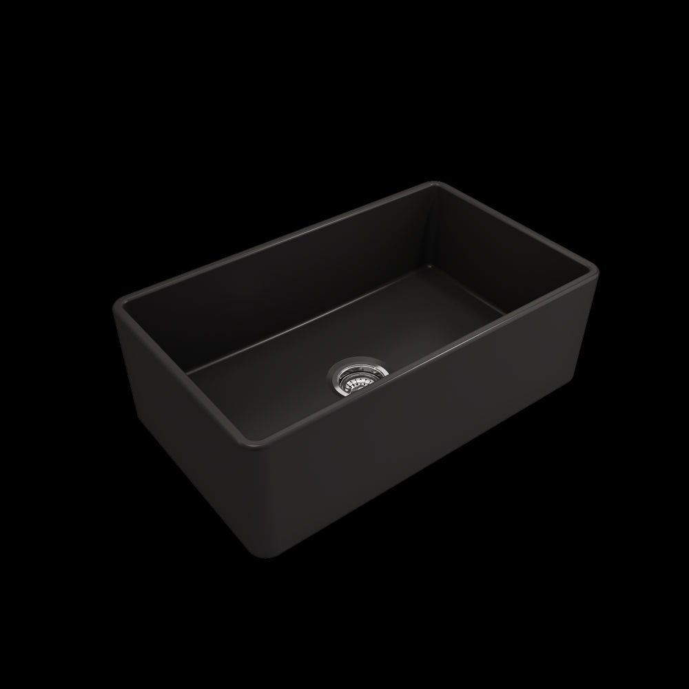 Farmhouse Apron Front Fireclay 30 in. Single Bowl Kitchen Sink with Protective Bottom Grid and Strainer in Matte Black