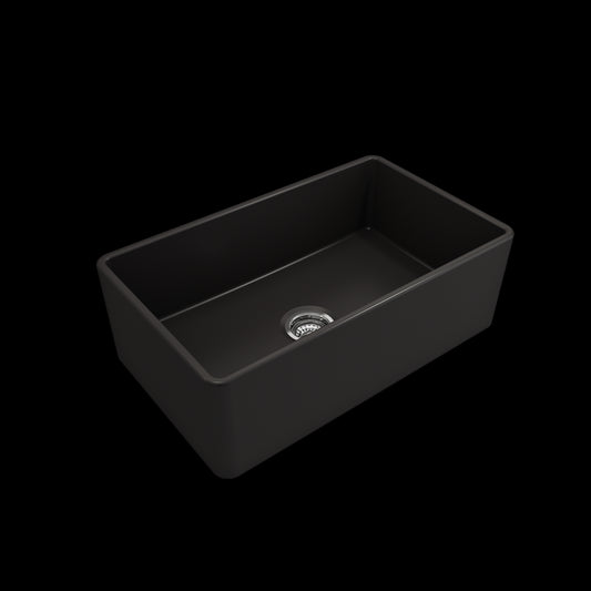 Farmhouse Apron Front Fireclay 30 in. Single Bowl Kitchen Sink with Protective Bottom Grid and Strainer in Matte Black