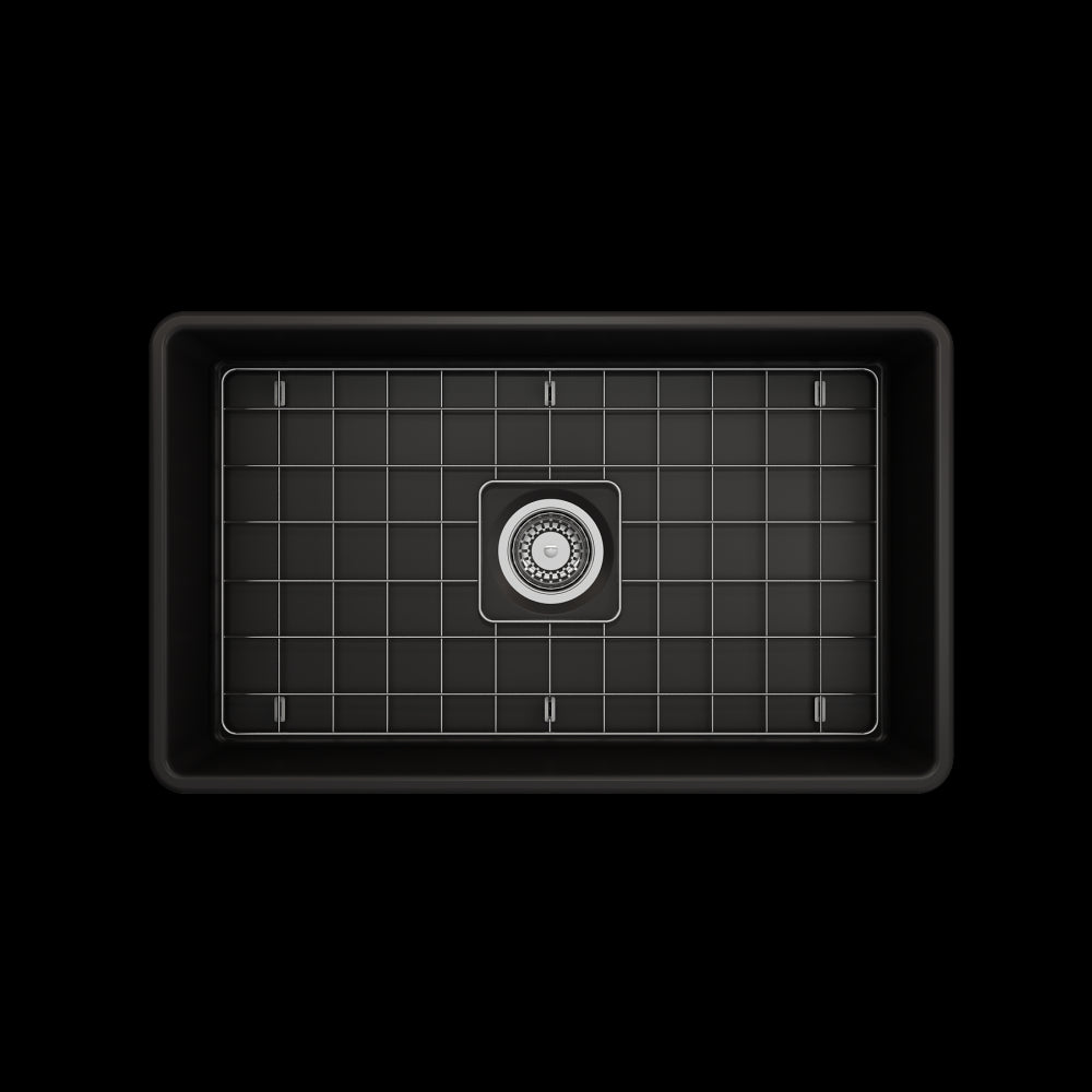 Farmhouse Apron Front Fireclay 30 in. Single Bowl Kitchen Sink with Protective Bottom Grid and Strainer in Matte Black