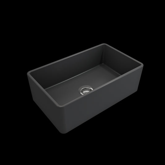 Farmhouse Apron Front Fireclay 30 in. Single Bowl Kitchen Sink with Protective Bottom Grid and Strainer in Matte Dark Gray