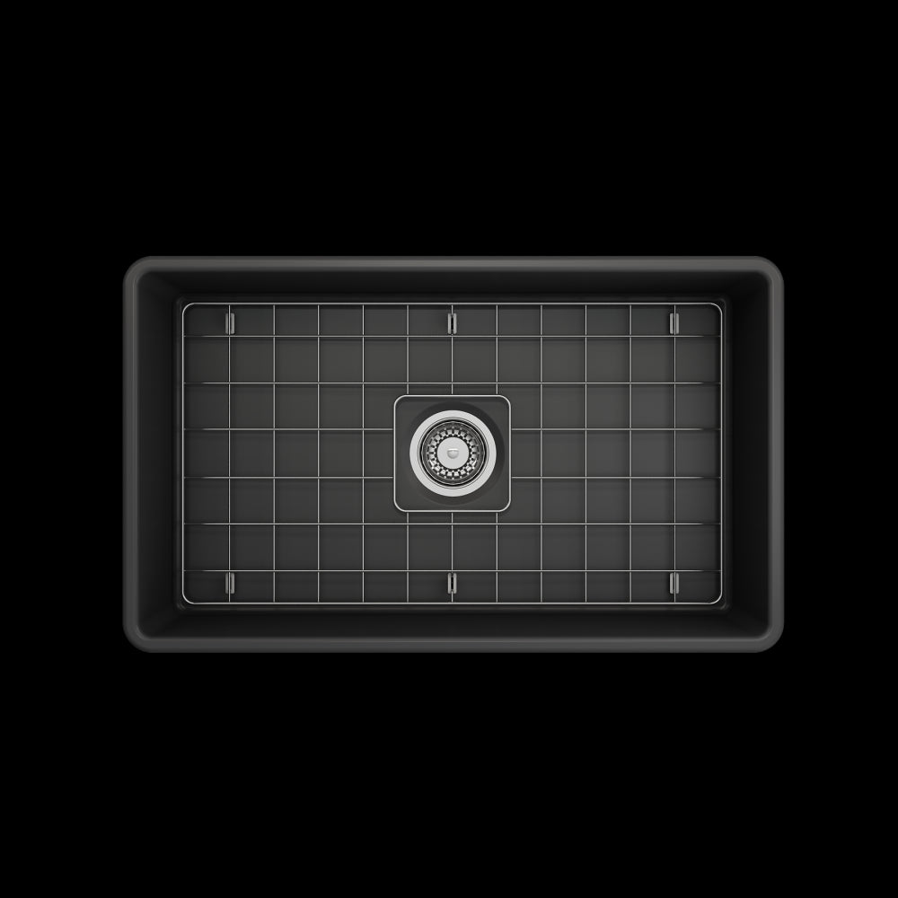 Farmhouse Apron Front Fireclay 30 in. Single Bowl Kitchen Sink with Protective Bottom Grid and Strainer in Matte Dark Gray