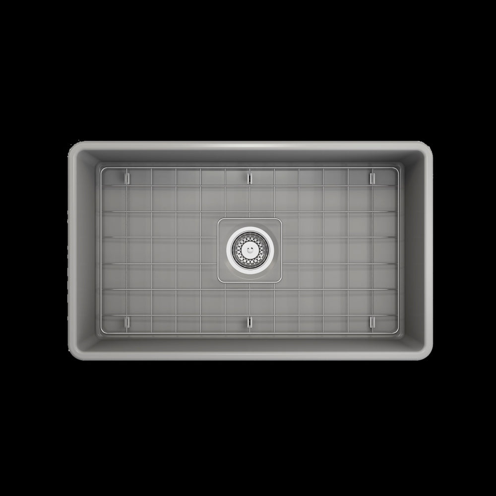 Farmhouse Apron Front Fireclay 30 in. Single Bowl Kitchen Sink with Protective Bottom Grid and Strainer in Matte Gray